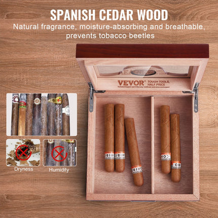 VEVOR 20-35 sigarenhumidor, cederhouten sigarenkistlade met glazen blad