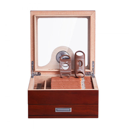 VEVOR 20-35 sigarenhumidor, cederhouten sigarenkistlade met glazen blad