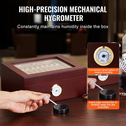 VEVOR 50 Sigarenhumidor Glastop Ceder Sigaren Opbergdoos 26x22x11cm
