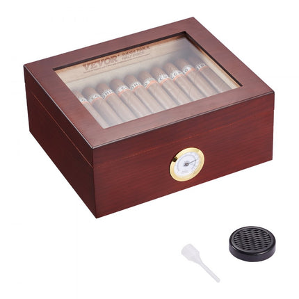 VEVOR 50 Sigarenhumidor Glastop Ceder Sigaren Opbergdoos 26x22x11cm