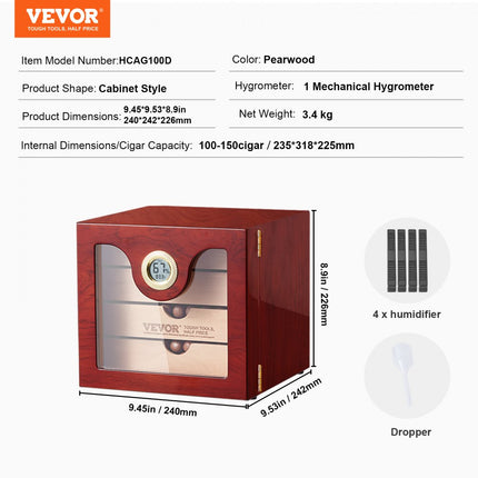 VEVOR 50-100 sigarenhumidorkast cederhout sigarenkist 240x242x226mm
