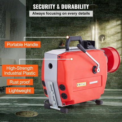 VEVOR pijpreinigingsmachine pijpreinigingsapparaat handmatig 36,6mx22mm/5,5mx9,5mm