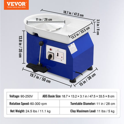 VEVOR Aardewerk Wiel pottenbakkersschijf keramische wielmachine 350 W elektrische pottenbakkersschijfmachine 28 cm 300 tpm pottenbakkersschijfmachine