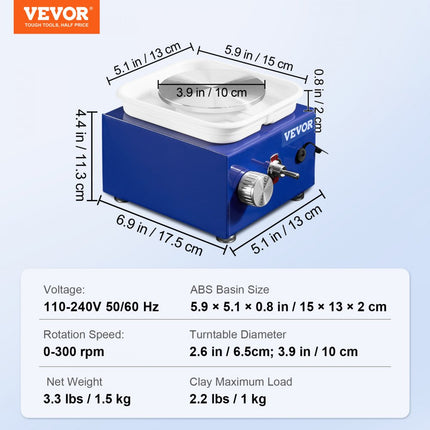 VEVOR Aardewerk Wiel pottenbakkersschijf keramische wielmachine 30 W blauw elektrische pottenbakkersschijfmachine 10 cm pottenbakkersschijfmachine