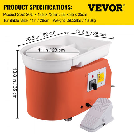 VEVOR Pottenbakkersschijf Aardewerk Wiel Keramische Machine 0-300 Rpm Keramisch Wiel 350W Instelbare Snelheid Vormmachine met Beeldhouwgereedschap
