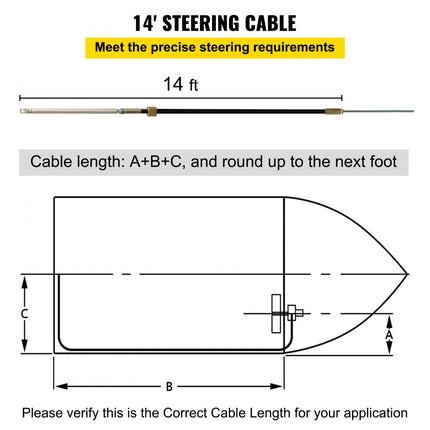 VEVOR buitenboordstuursysteemset, 14ft bootbedieningskabel, standaard 3/4" taps toelopende as, 13,5" stuurwiel, aluminium scheepsstuursysteem, voor jachten, jachten, vissersboten enz.