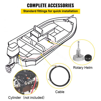 VEVOR buitenboordstuursysteemset, 4572 mm bootstuurkabel, standaard 3/4" taps toelopende as, legering maritiem stuursysteem, snel te installeren, voor jachten, vissersboten en andere waterscooters