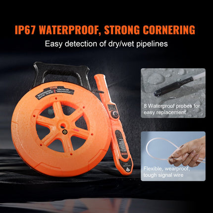 VEVOR pijpverstoppingsdetector pijpverstoppingsdetector pijpreiniger ABS behuizing pijpinspectie-organizer 30m kabeldetectieafstand voor niet-metalen pijpen 0-40cm metalen pijpen 0-15cm