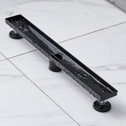 VEVOR douchegoot 609 x 70 x 70 mm afvoergoot 42,5 L/min afvoergoot RVS 304 afvoer douchegoot gebogen met tegelinzet rechthoekige doucheafvoer elegante afvoer met haarzeef zwart