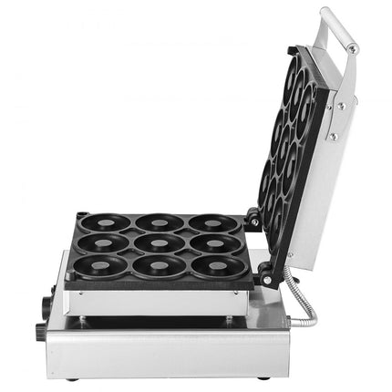 VEVOR Elektrische Donut Maker, 2KW Commerciële Non-stick Donut Machine, 9 Gaten, Dubbelzijdige Verwarming Wafelmachine voor 9 Donuts, 50-300°C, voor Restaurants en Thuisgebruik