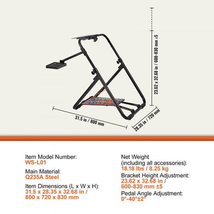 VEVOR stuurstandaard 600-830 mm gamestoel 0°-40° gamestoel gemaakt van stalen frame Racing Simulator voor racegames Game Seat Racing Seat Racing Seat voor Logitech Thrustmaster Fanatec Hori en Mad Catz