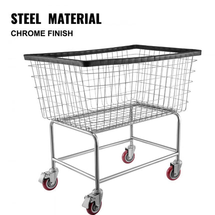 VEVOR draadwasmand, 4,5 bushel draadwasmand met wielen, 26,4 x 15,7 x 26 inch commerciële draadwasmand, winkelmand, stalen frame met verchroomde afwerking