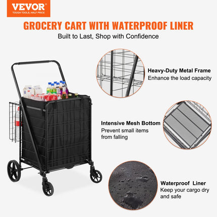 VEVOR Shopping Trolley Shopping Trolley Opvouwbaar 150,5 kg Belaadbare Shopping Trolley Hand Trolley Multifunctionele 600D Oxford Fabric Shopping Trolley Opvouwbaar voor Wasserij, Kruidenier, Camping Gereedschap etc.