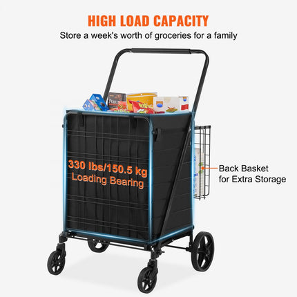 VEVOR Shopping Trolley Shopping Trolley Opvouwbaar 150,5 kg Belaadbare Shopping Trolley Hand Trolley Multifunctionele 600D Oxford Fabric Shopping Trolley Opvouwbaar voor Wasserij, Kruidenier, Camping Gereedschap etc.
