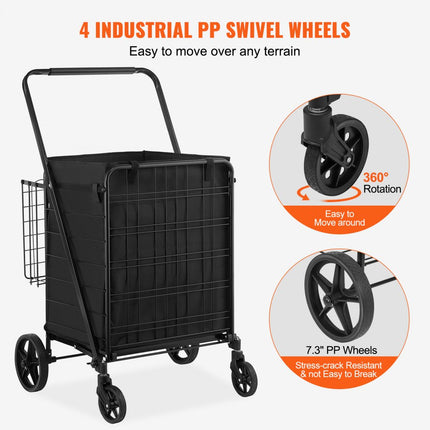 VEVOR Shopping Trolley Shopping Trolley Opvouwbaar 150,5 kg Belaadbare Shopping Trolley Hand Trolley Multifunctionele 600D Oxford Fabric Shopping Trolley Opvouwbaar voor Wasserij, Kruidenier, Camping Gereedschap etc.