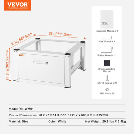VEVOR Droogrek 28" x 25" x 14" Wasmachine Droger Stand Platform Universele pasvorm 500lb Capaciteit Heavy Duty Wasmachinebasis