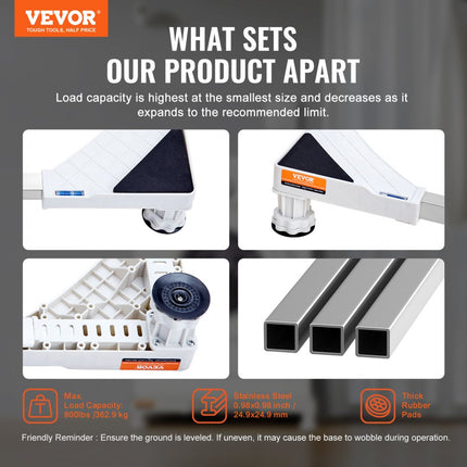 VEVOR Mini-koelkaststandaard 414 x 414 x 96,5 mm Universele wasbasis Verstelbare koelkaststandaard met 4 stabiele voeten Wasmachinebasis voor wasmachine-droger