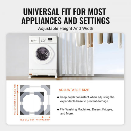 VEVOR Mini-koelkaststandaard 414 x 414 x 96,5 mm Universele wasbasis Verstelbare koelkaststandaard met 4 stabiele voeten Wasmachinebasis voor wasmachine-droger
