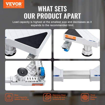 VEVOR Mini-koelkaststandaard 414 x 414 x 104 mm Universele wasbasis Verstelbare koelkaststandaard met soepel rollende wielen Wasmachinebasis voor wasmachine en droger