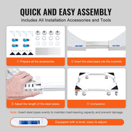 VEVOR Mini-koelkaststandaard 414 x 414 x 104 mm Universele wasbasis Verstelbare koelkaststandaard met soepel rollende wielen Wasmachinebasis voor wasmachine en droger