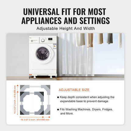 VEVOR Mini-koelkaststandaard 414 x 414 x 104 mm Universele wasbasis Verstelbare koelkaststandaard met soepel rollende wielen Wasmachinebasis voor wasmachine en droger