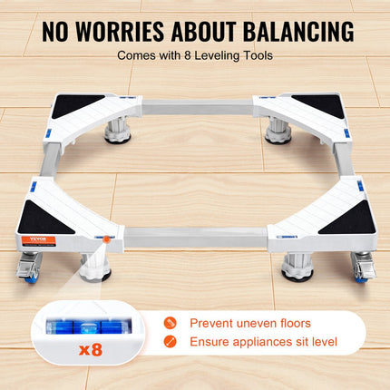 VEVOR Mini-koelkaststandaard 414 x 414 x 104 mm Universele wasbasis Verstelbare koelkaststandaard met soepel rollende wielen Wasmachinebasis voor wasmachine en droger