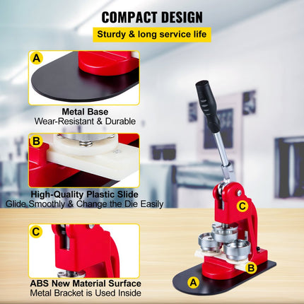 VEVOR Knopenmachine button machine button press 44 mm Ansteckbuttonmaschine 1000 stuks buttons