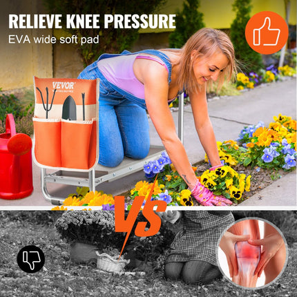 VEVOR tuinkniebank kniebank met zacht kniekussen voor tuinieren - tuinkniebank opvouwbare tuinkruk tot 150 kg met gereedschapstassen, tuinstoel om te knielen en zitten 550 x 300 x 445 mm