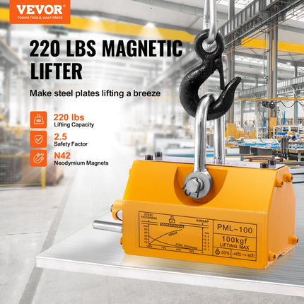 VEVOR lasthefmagneet Kraanmagneet (100 kg laadvermogen, 250 kg trekkracht, -40 tot 80 ℃), 4 stuks magneten Handbediende vorklift Magnetische hefmagneet Hefmagneet Geel Neodymium hefmagneetgereedschap