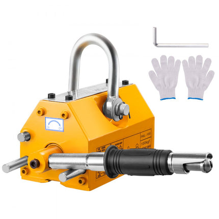 VEVOR lasthefmagneet Kraanmagneet (100 kg laadvermogen, 250 kg trekkracht, -40 tot 80 ℃), 4 stuks magneten Handbediende vorklift Magnetische hefmagneet Hefmagneet Geel Neodymium hefmagneetgereedschap