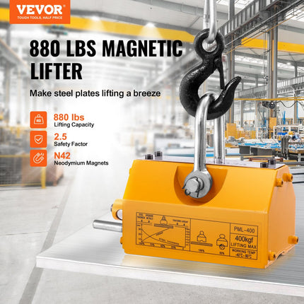 VEVOR magnetische lifter, 880 lbs / 400 kg trekkracht, 2,5 veiligheidsfactor, neodymium en staal, hefmagneet met ontgrendeling, permanente hefmagneten, heavy-duty magneet voor heffen, winkelkraan, blok, bord