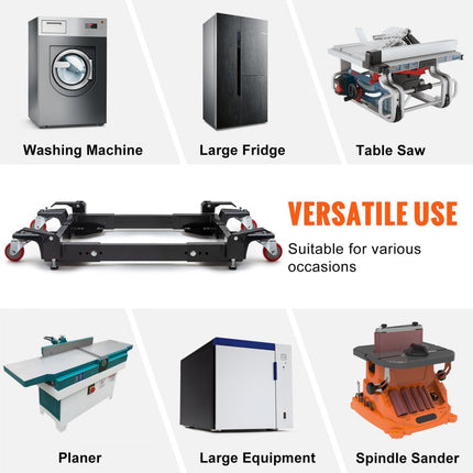 VEVOR-basis 680,3 kg voetstuk Q235 koolstofstaal Verstelbare wasmachinebasis met wielen Verstelbare maat 527 x 603 mm tot 711 x 850 mm Ideaal voor wasmachines Koelkasten Computerservers