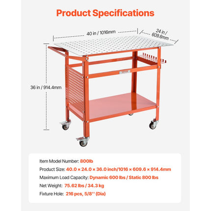 VEVOR lastafel 1016x609,6x914,4mm laswerkbank montagetafel 272/362kg