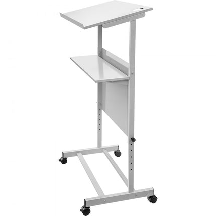 VEVOR Leraren Podium 58,4x40x135 cm Stand Up Podium 103-135 cm Hoogtebereik Floor Standing Lectern Gemaakt van SPCC met 360° Zwenkwielen en Onderste Opbergplank voor de Klas Leeszaal Slaapkamer enz