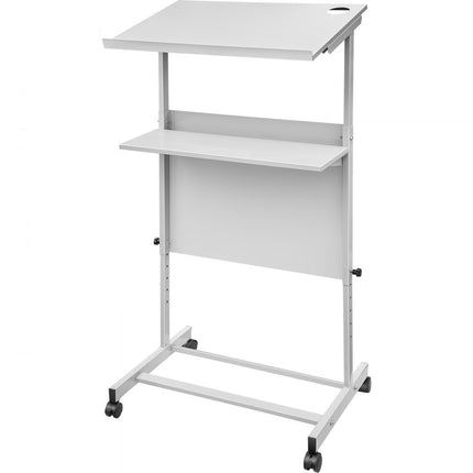 VEVOR Leraren Podium 58,4x40x135 cm Stand Up Podium 103-135 cm Hoogtebereik Floor Standing Lectern Gemaakt van SPCC met 360° Zwenkwielen en Onderste Opbergplank voor de Klas Leeszaal Slaapkamer enz