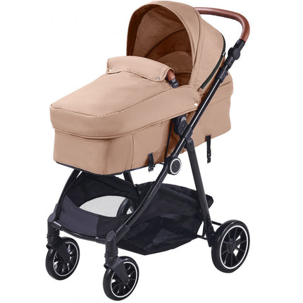 VEVOR 3-in-1 kinderwagen kinderbuggy reisbuggy buggy autostoel lichtbruin/bruin