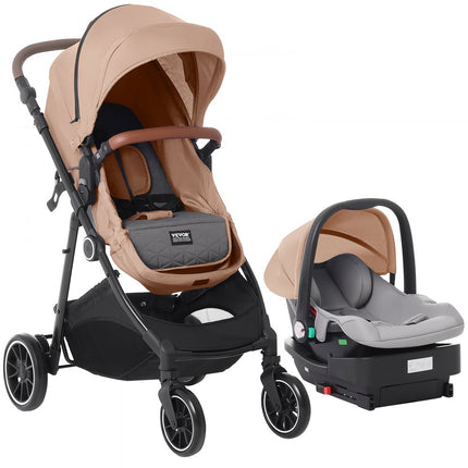 VEVOR 3-in-1 kinderwagen kinderbuggy reisbuggy buggy autostoel lichtbruin/bruin