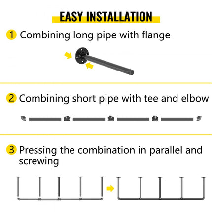 VEVOR industriële pijpplanken, 4-laags wandgemonteerde ijzeren pijpplanken, 3 stuks pijpplanken, vintage zwart, doe-het-zelf pijpboekenplank, elk houdt 44 pond. Open keukenplank voor slaapkamer en woonkamer