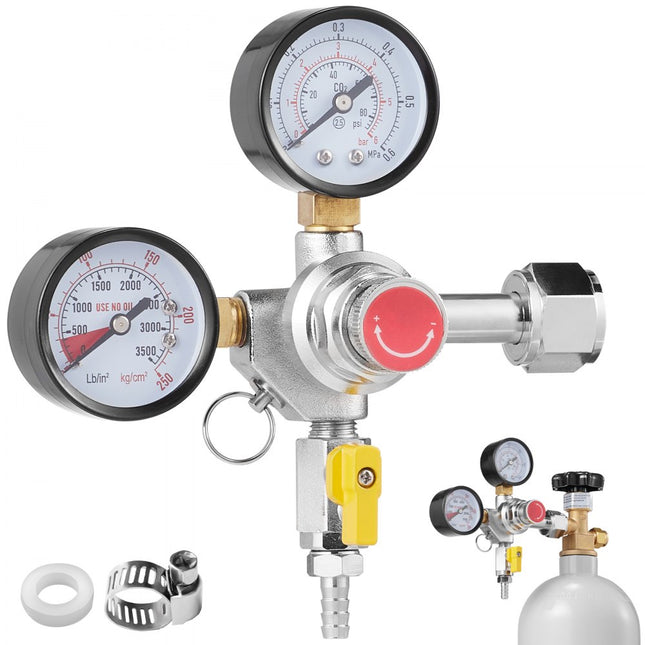 VEVOR CO2-regelaar Manometer Terugslagklep Tapbier Homebrew CGA320-regelaar