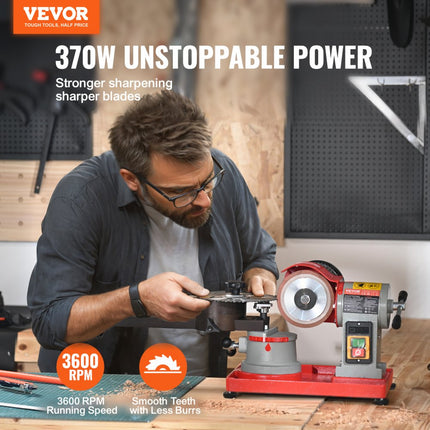 VEVOR zaagbladenslijper 370W slijpmachine cirkelzaagbladenslijper 3600rpm cirkelzaagbladenslijper φ 80,01-698,5mm zaagbladslijpmachine φ 1,6-4,0mm 6x zaagcentrering