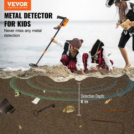 VEVOR Metaaldetector Kit voor Kinderen Multifunctionele Professionele Metaaldetector met 2 Modi Waterdichte 6" Diepere Spoel met Schop en Draagtas