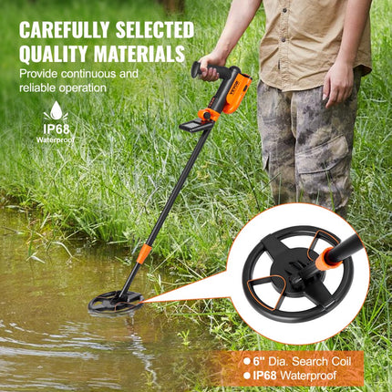 VEVOR Metaaldetector Kit voor Kinderen Multifunctionele Professionele Metaaldetector met 2 Modi Waterdichte 6" Diepere Spoel met Schop en Draagtas