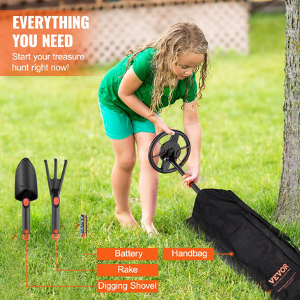 VEVOR Metaaldetector Kit voor Kinderen Multifunctionele Professionele Metaaldetector met 2 Modi Waterdichte 6" Diepere Spoel met Schop en Draagtas