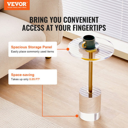 VEVOR Bijzettafel van helder acryl, bijzettafel van acryl met massieve basis, φ302 x 20 mm rond tafelblad, 543 mm hoog, voor koffie, drankjes, eten, snacks, geschikt voor woonkamer, eetkamer