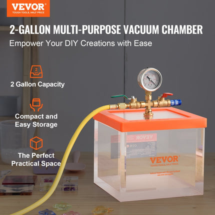 VEVOR 2 gallon vacuümkamer, verbeterde multifunctionele acryl vacuümontgassingkamer, transparante vacuümkamer, voor harsontgassing, silicagelontgassing, gipsontgassing en vacuümextractie