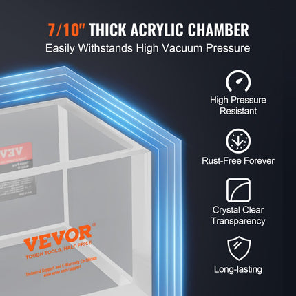 VEVOR 2 gallon vacuümkamer, verbeterde multifunctionele acryl vacuümontgassingkamer, transparante vacuümkamer, voor harsontgassing, silicagelontgassing, gipsontgassing en vacuümextractie