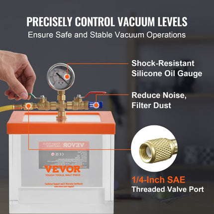 VEVOR 2 gallon vacuümkamer, verbeterde multifunctionele acryl vacuümontgassingkamer, transparante vacuümkamer, voor harsontgassing, silicagelontgassing, gipsontgassing en vacuümextractie