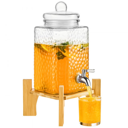 VEVOR drankdispenser, 5,5 liter feestdrankdispenser, glazen sapdispenser met standaard, roestvrijstalen kraan, ijsthee limonadesapwaterdispenser, voor restaurants, hotels, feesten