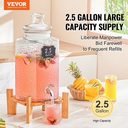 VEVOR 10L partydrankdispenser glazen sapdispenser met standaard roestvrijstalen kraan ijsthee limonade sapwaterdispenser voor restaurants hotels feesten