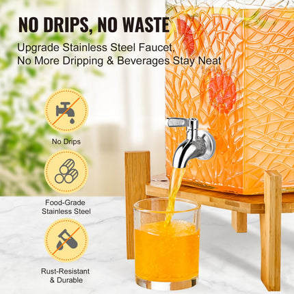 VEVOR 10L partydrankdispenser glazen sapdispenser met standaard roestvrijstalen kraan ijsthee limonade sapwaterdispenser voor restaurants hotels feesten